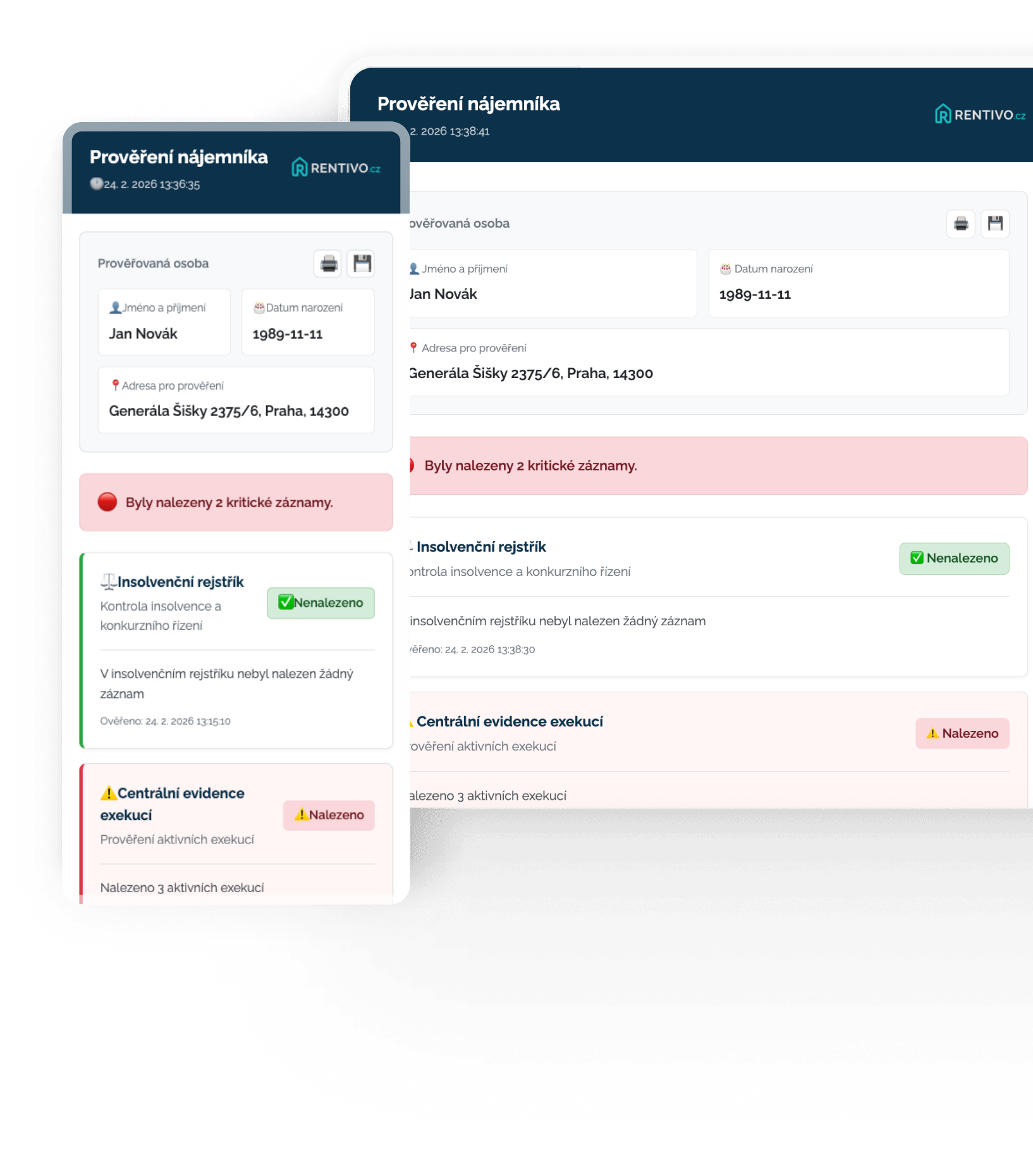 Prověření nájemníka - náhled výsledků